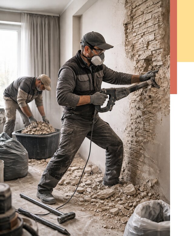 Демонтаж декоративного камня в Ишиме от 1507 руб/м² — быстро и недорого | ОТДЕЛОЧНИК-Шм