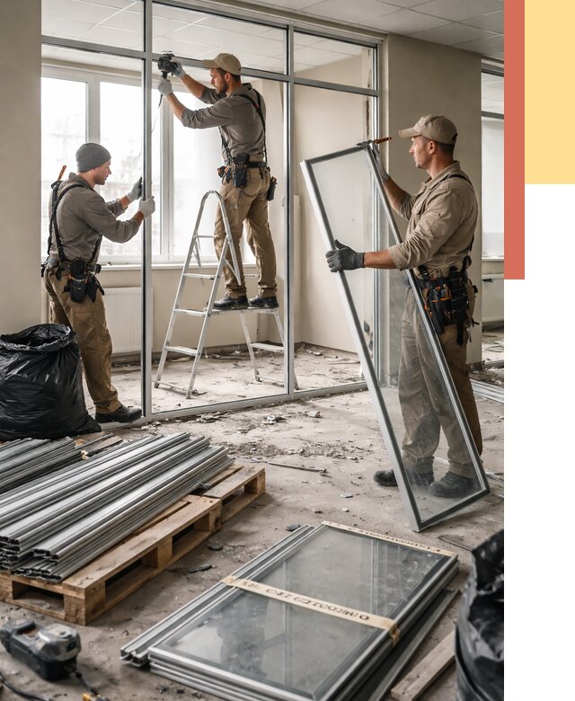 Демонтаж алюминиевых перегородок в Ишиме от 4365 руб. — быстро и недорого | ОТДЕЛОЧНИК-Шм