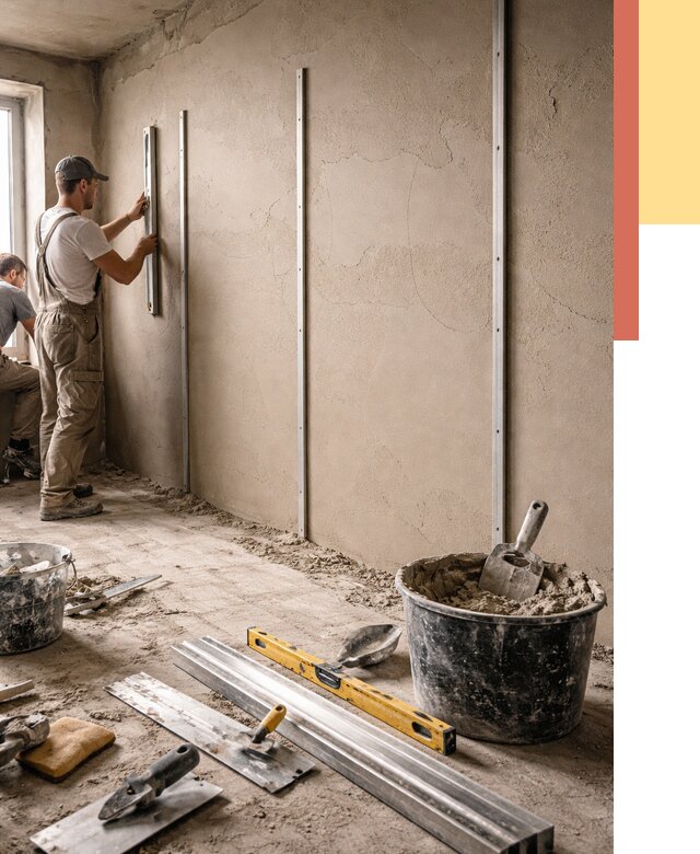 Штукатурка стен по маякам в Ишиме от 5716 руб./м² — выравнивание под ключ | ОТДЕЛОЧНИК-Шм