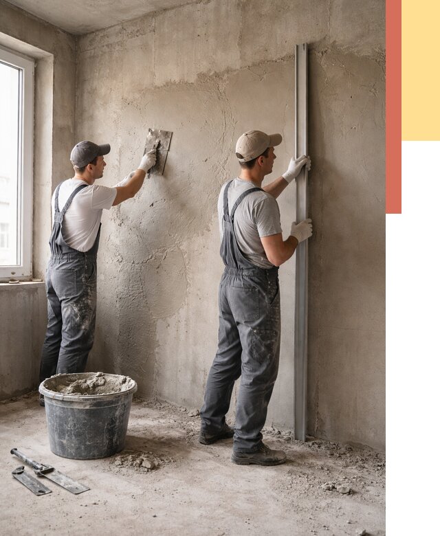 Штукатурка бетонных стен в Ишиме от 4677 руб/м² — качественно и быстро | ОТДЕЛОЧНИК-Шм