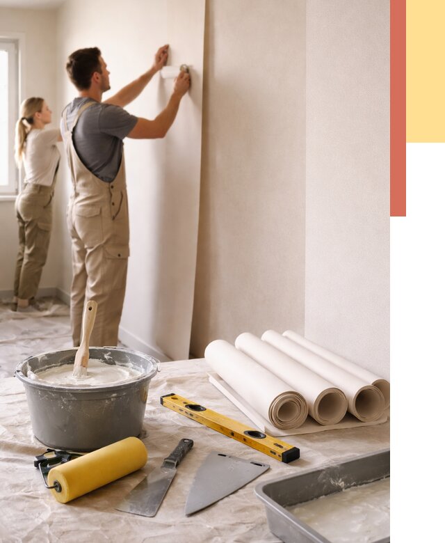 Поклейка бумажных обоев в Ишиме от 5716 руб./м2 — быстро и недорого | ОТДЕЛОЧНИК-Шм