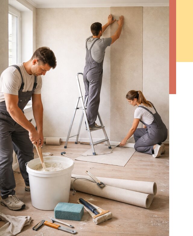 Оклейка стен обоями в Ишиме от 3638 руб/м2 — быстро и недорого | ОТДЕЛОЧНИК-Шм