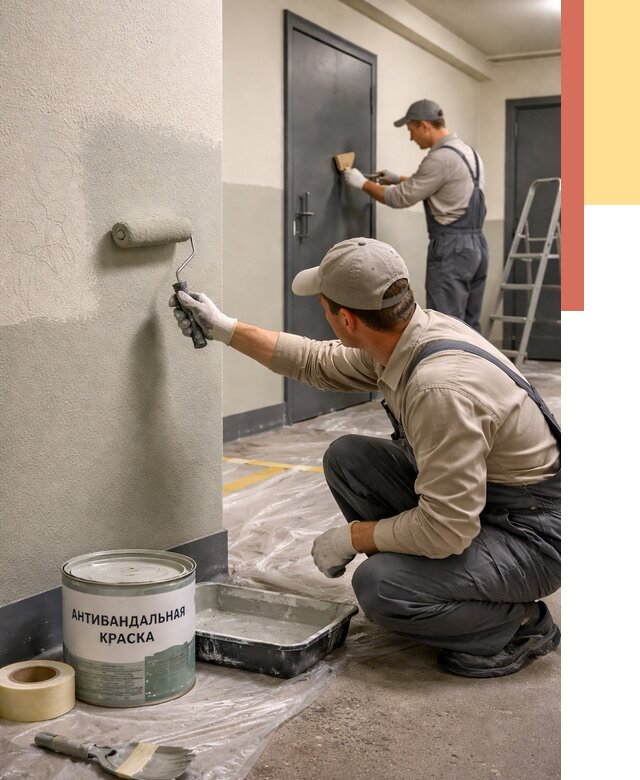 Покраска стен антивандальной краской в Ишиме от 4677 руб./м² под ключ | ОТДЕЛОЧНИК-Шм