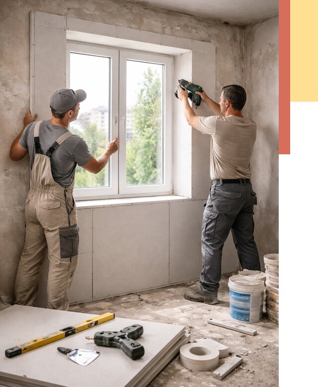 Монтаж откосов из гипсокартона в Ишиме от 4677 руб. под ключ | ОТДЕЛОЧНИК-Шм