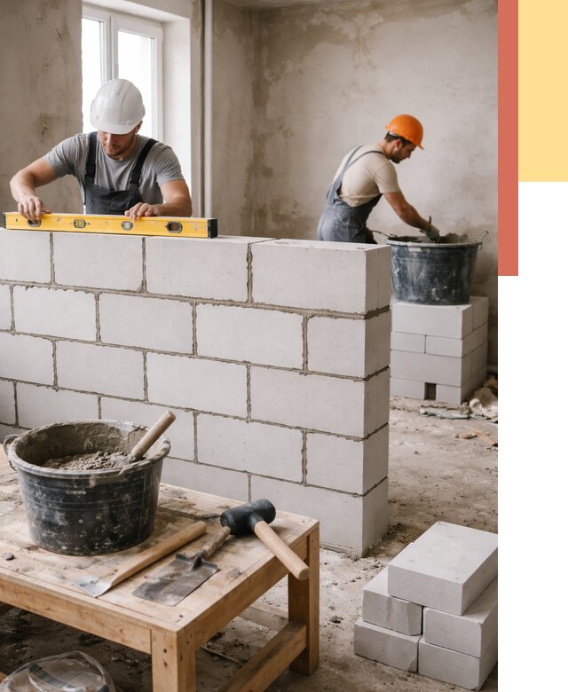 Кладка перегородок из газобетона в Ишиме от 3326 руб. под ключ | ОТДЕЛОЧНИК-Шм