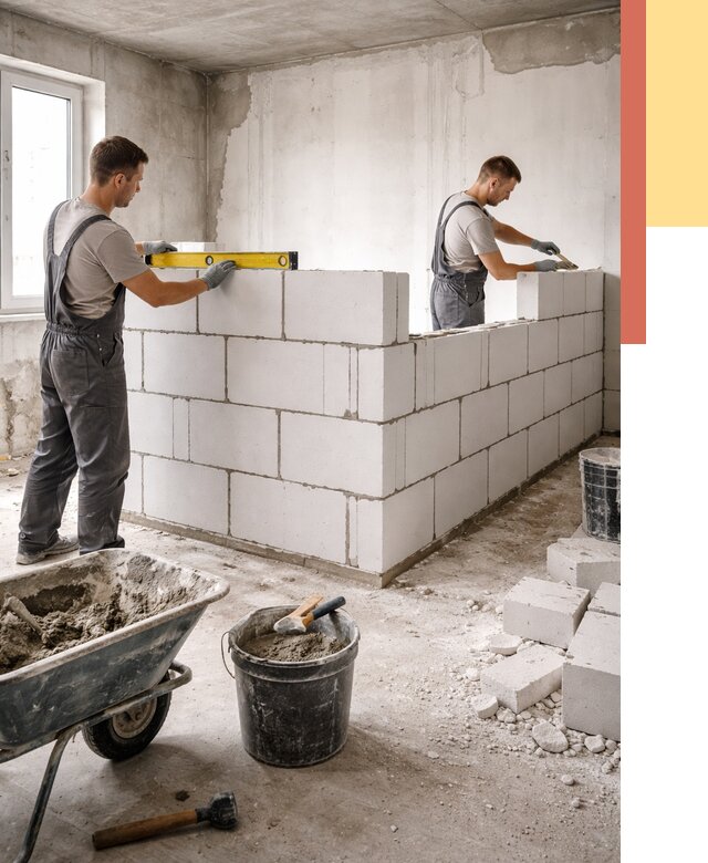 Кладка перегородок из ПГП в Ишиме от 2598 руб./м2 — монтаж и возведение под ключ | ОТДЕЛОЧНИК-Шм