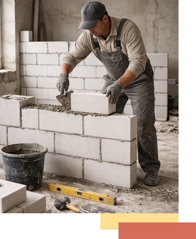 Кладка перегородок из силикатного блока в Ишиме