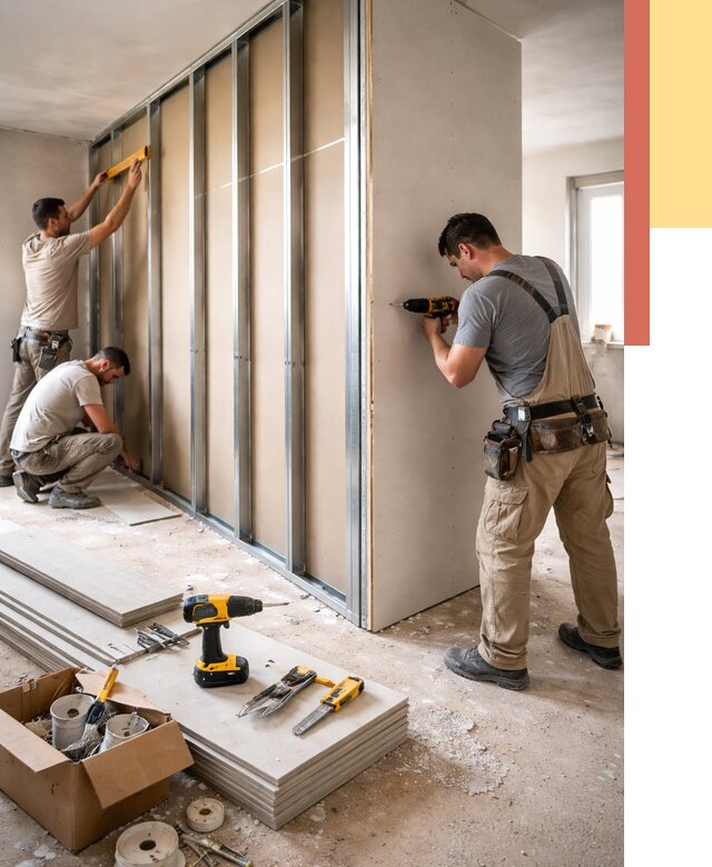 Монтаж однослойной перегородки из гипсокартона в Ишиме от 676 руб. | ОТДЕЛОЧНИК-Шм