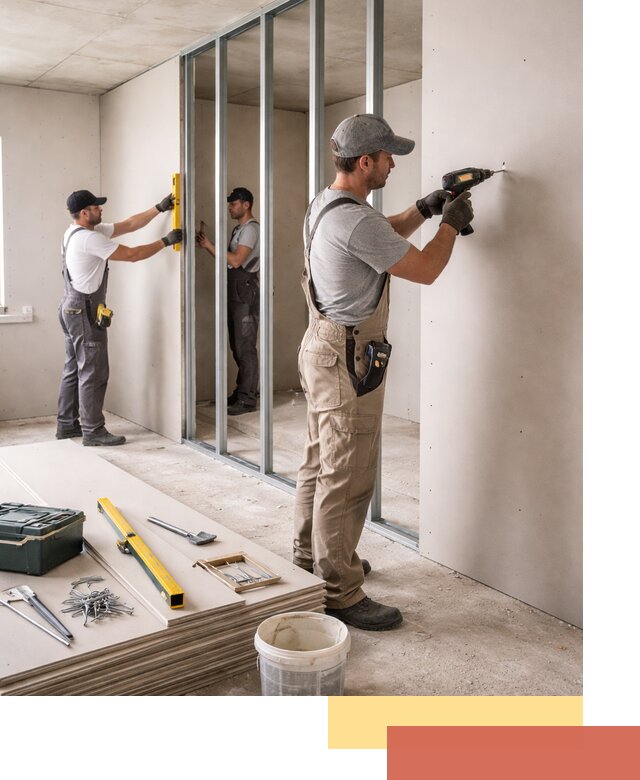 Однослойная перегородка из гипсокартона в Ишиме под ключ, монтаж и отделка