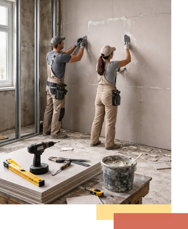 Монтаж двухслойной перегородки из гипсокартона в Ишиме