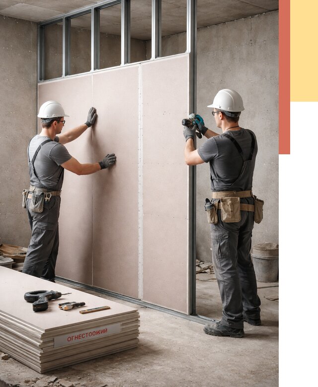 Перегородка из огнестойкого гипсокартона в Ишиме от 1923 руб. под ключ | ОТДЕЛОЧНИК-Шм