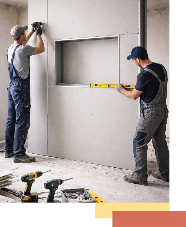 Перегородка из гипсокартона с нишей под декор в Ишиме