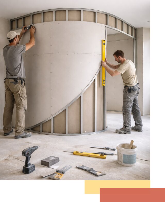 Радиусная перегородка из гипсокартона в Ишиме под ключ