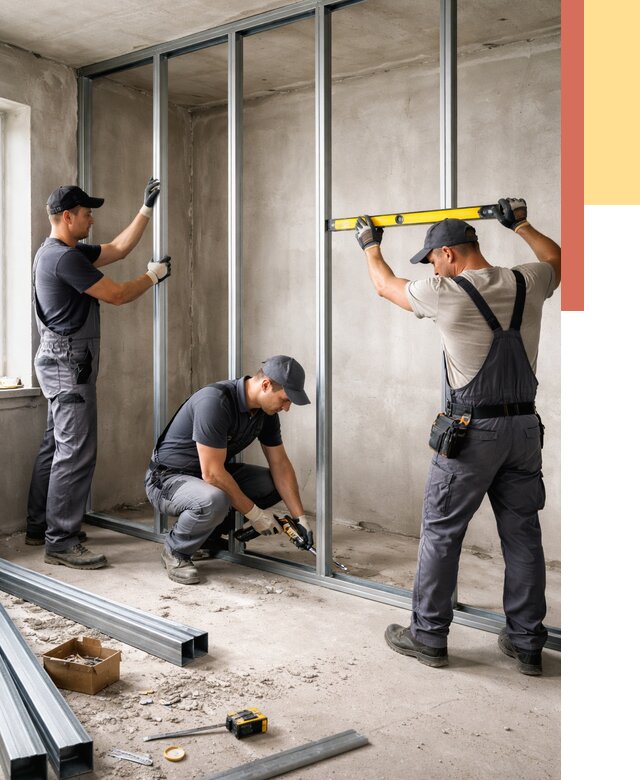 Монтаж каркаса перегородки из профиля в Ишиме от 779 руб. | ОТДЕЛОЧНИК-Шм