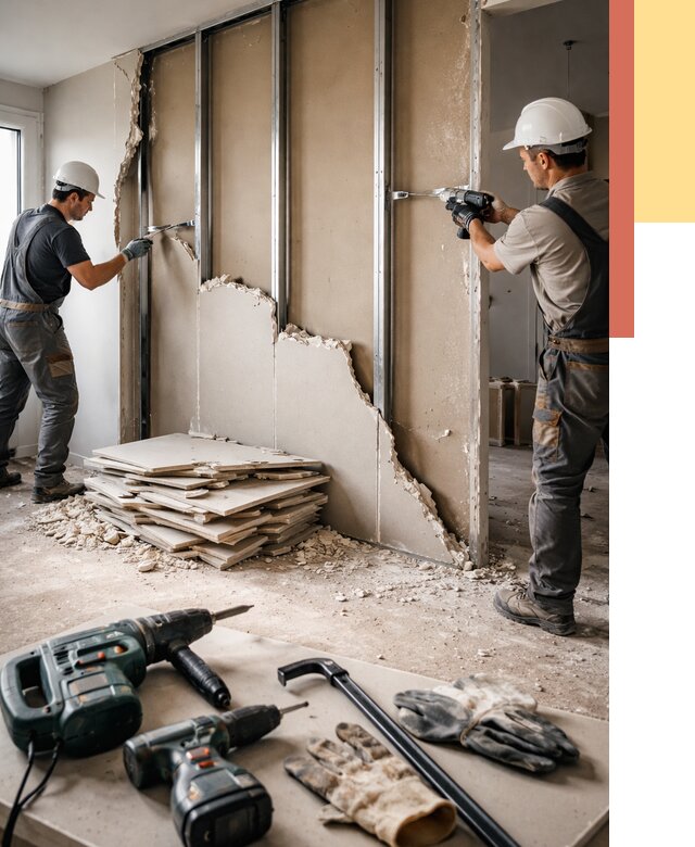 Демонтаж перегородки из гипсокартона в Ишиме от 1247 руб. быстро и недорого | ОТДЕЛОЧНИК-Шм