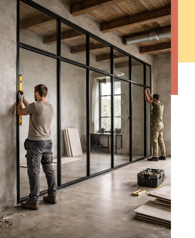 Стеклянные перегородки лофт в Ишиме от 10913 руб. под ключ | ОТДЕЛОЧНИК-Шм