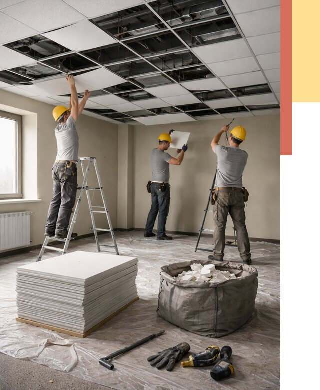 Демонтаж потолка Армстронг в Ишиме от 4677 руб. быстро и недорого | ОТДЕЛОЧНИК-Шм