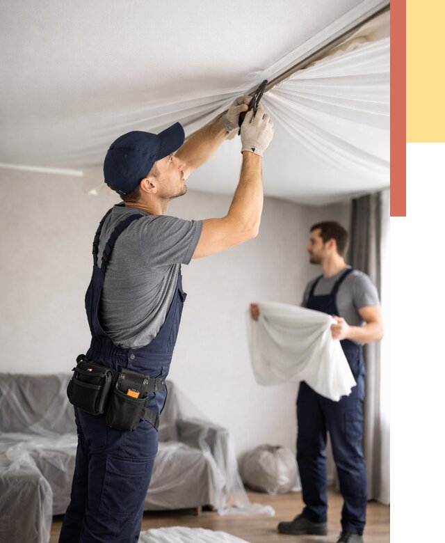 Демонтаж натяжного потолка в Ишиме от 4677 руб. — снятие и разбор под ключ | ОТДЕЛОЧНИК-Шм