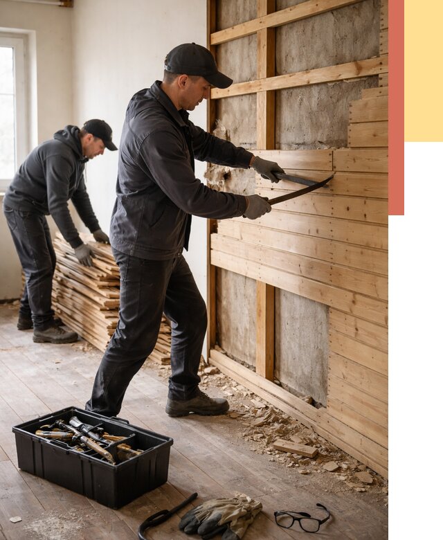 Демонтаж вагонки в Ишиме от 3949 руб/м2 — быстро и недорого | ОТДЕЛОЧНИК-Шм