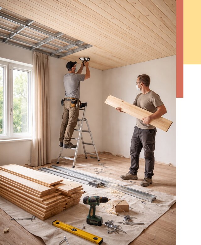 Монтаж потолка из вагонки в Ишиме от 6755 руб. | Быстро и недорого — ОТДЕЛОЧНИК-Шм