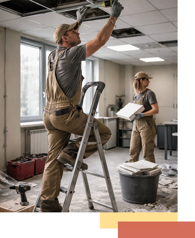 Ремонт потолка Армстронг и замена плит в Ишиме