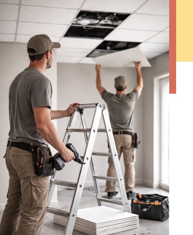 Обслуживание подвесного потолка в Ишиме от 3638 руб. — быстро и недорого | ОТДЕЛОЧНИК-Шм