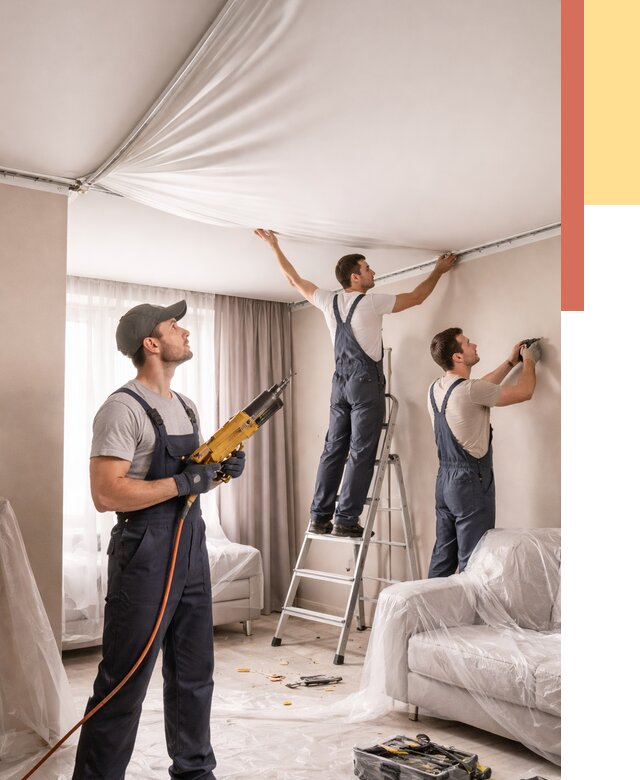 Установка натяжного потолка в Ишиме от 4677 руб. | Быстро и недорого — ОТДЕЛОЧНИК-Шм