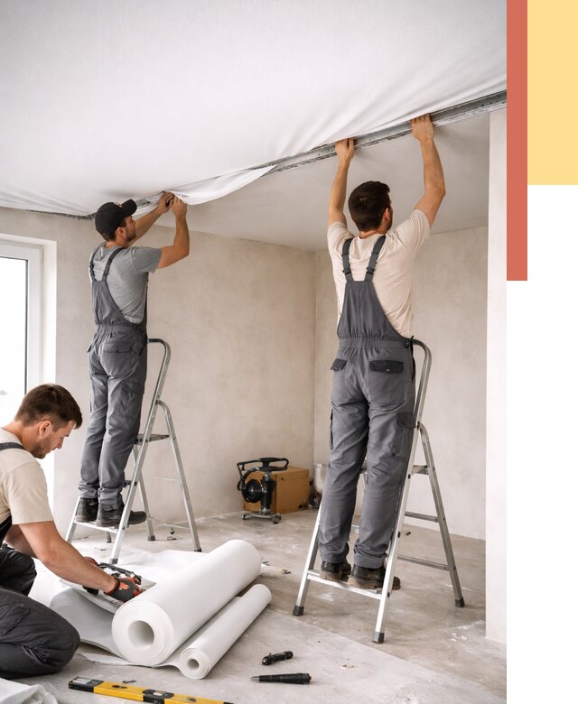 Монтаж тканевого натяжного потолка в Ишиме от 3638 руб. под ключ | ОТДЕЛОЧНИК-Шм