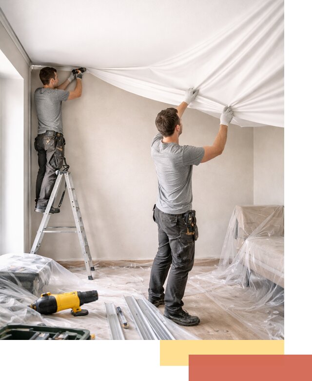 Монтаж тканевого натяжного потолка в Ишиме недорого и быстро