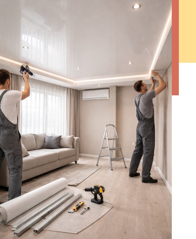 Монтаж глянцевого натяжного потолка в Ишиме от 779 руб. под ключ | ОТДЕЛОЧНИК-Шм