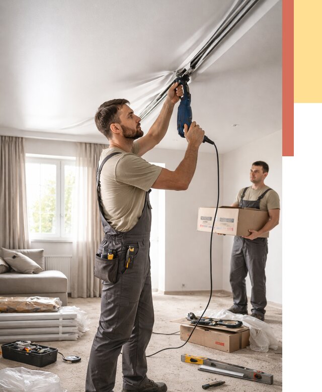 Монтаж сатинового натяжного потолка в Ишиме от 3638 руб. | Быстро, недорого — ОТДЕЛОЧНИК-Шм