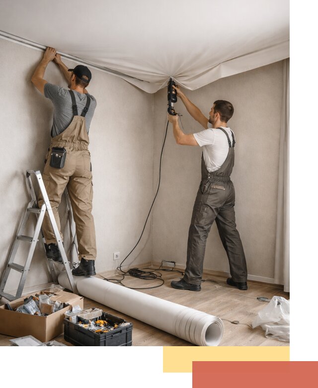 Монтаж цветного натяжного потолка в Ишиме за один день