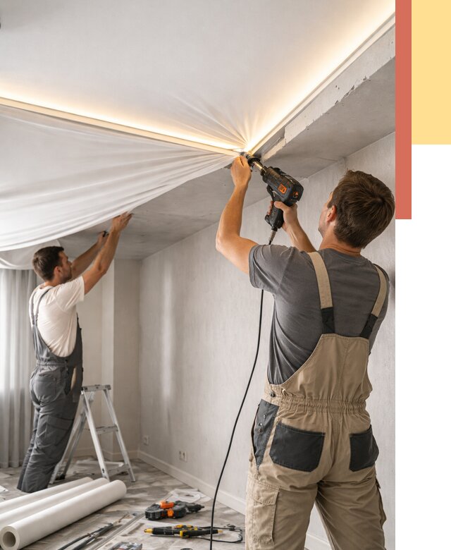 Монтаж натяжного потолка с подсветкой в Ишиме от 987 руб. | ОТДЕЛОЧНИК-Шм