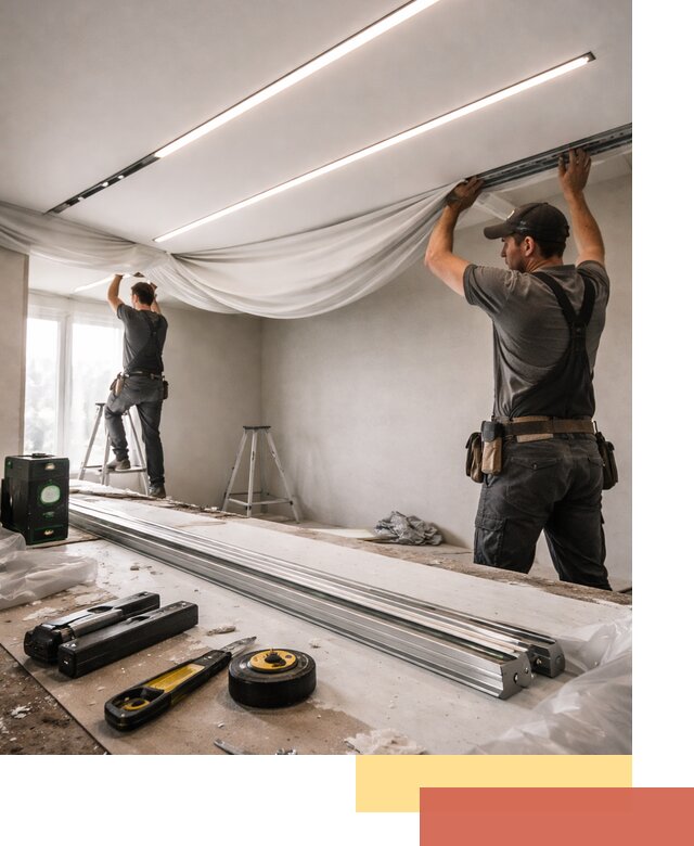 Монтаж натяжных потолков со световыми линиями в Ишиме