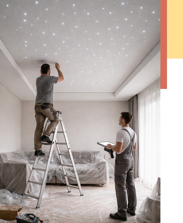 Монтаж натяжного потолка «звездное небо» в Ишиме от 6755 руб. | ОТДЕЛОЧНИК-Шм