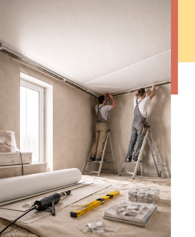 Монтаж натяжного потолка в спальне в Ишиме от 3949 руб. под ключ | ОТДЕЛОЧНИК-Шм