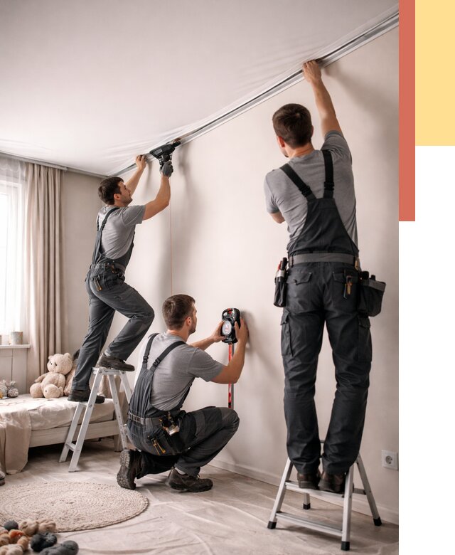 Монтаж натяжного потолка в детской в Ишиме от 3638 руб. — быстро и недорого | ОТДЕЛОЧНИК-Шм