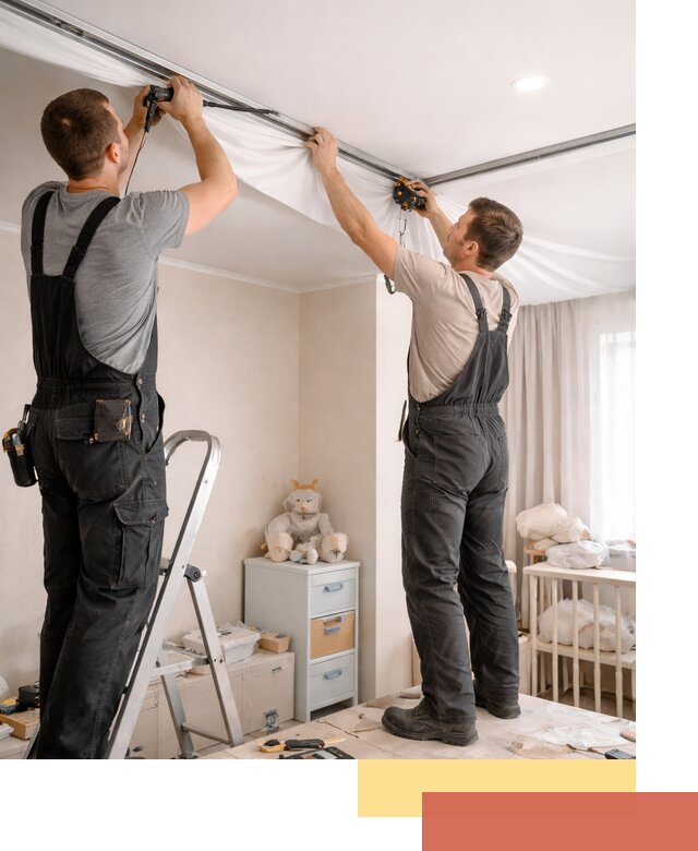 Монтаж натяжного потолка в детской комнате в Ишиме