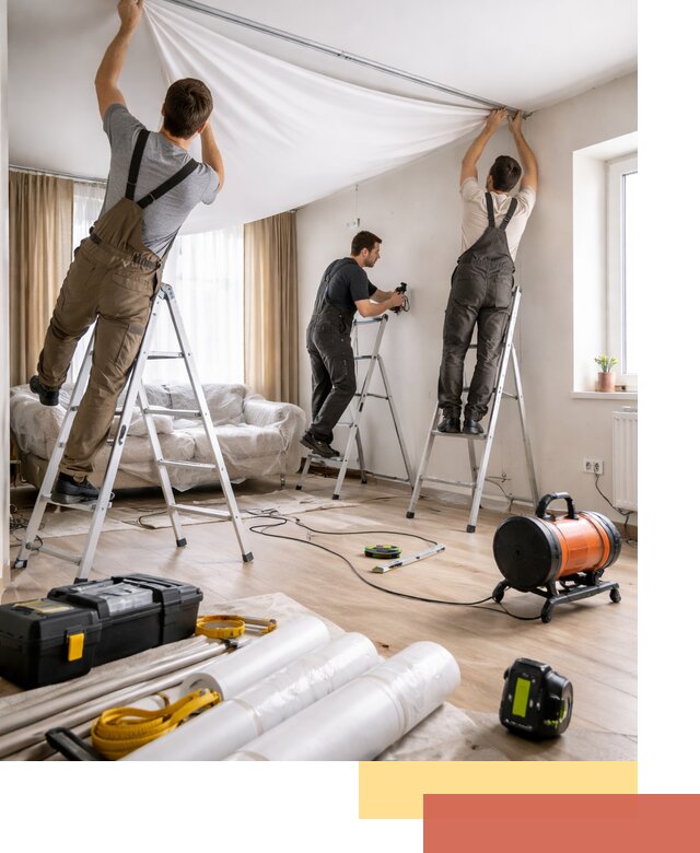 Монтаж натяжного потолка в гостиной в Ишиме