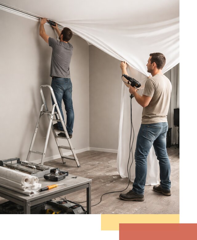 Монтаж натяжного потолка в студии в Ишиме