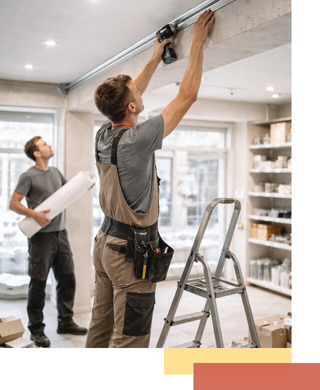 Монтаж натяжных потолков в магазине в Ишиме