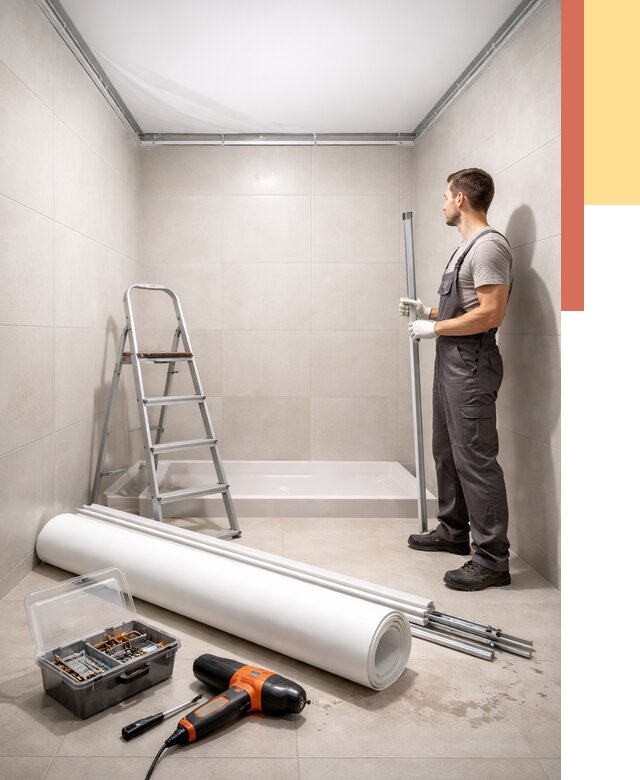 Монтаж натяжного потолка в санузле в Ишиме от 1923 руб. — ОТДЕЛОЧНИК-Шм