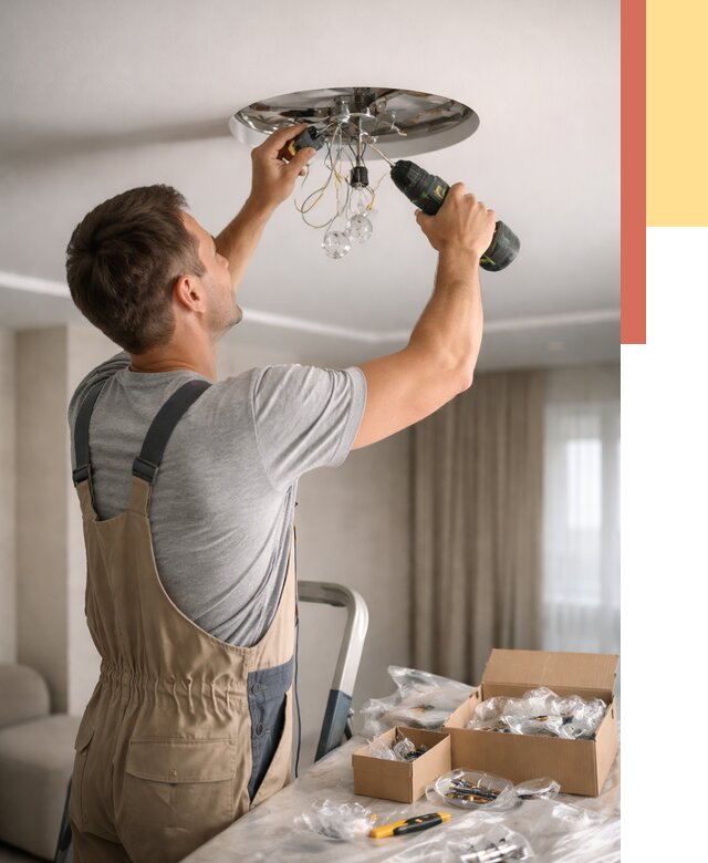 Установка люстры в натяжной потолок в Ишиме от 1247 руб. | Быстро и недорого — ОТДЕЛОЧНИК-Шм