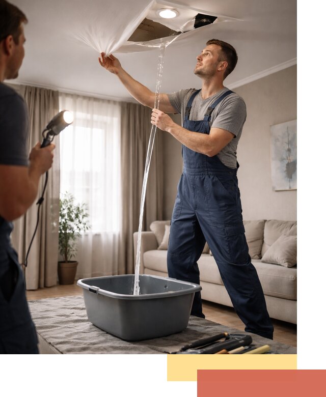 Слив воды с натяжного потолка в Ишиме быстро и аккуратно