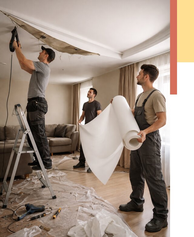 Замена полотна натяжного потолка в Ишиме от 9873 руб. быстро и недорого | ОТДЕЛОЧНИК-Шм