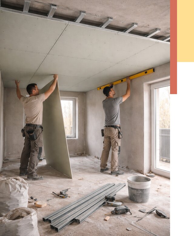 Одноуровневый потолок из гипсокартона в Ишиме от 779 руб. — монтаж под ключ | ОТДЕЛОЧНИК-Шм