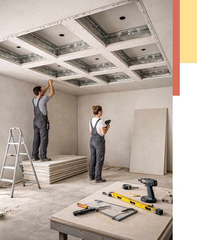 Кессонный потолок из гипсокартона в Ишиме от 1923 руб. — монтаж и под ключ | ОТДЕЛОЧНИК-Шм