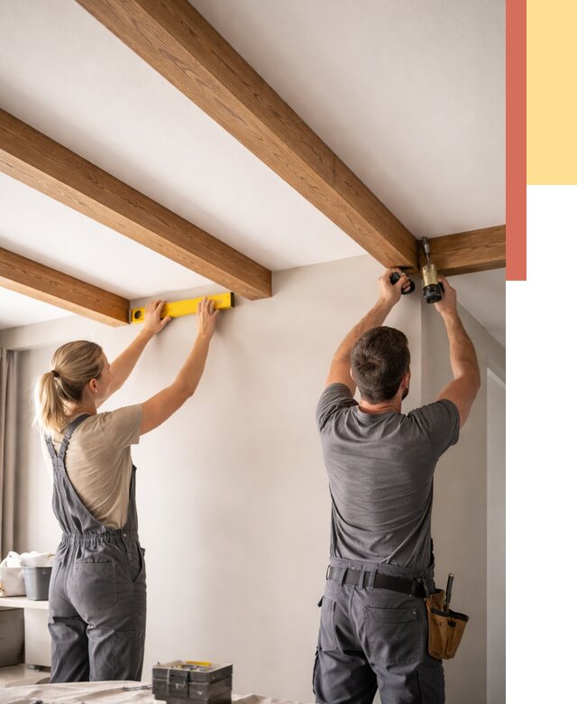 Монтаж декоративных балок на потолок в Ишиме от 4365 руб. — ОТДЕЛОЧНИК-Шм